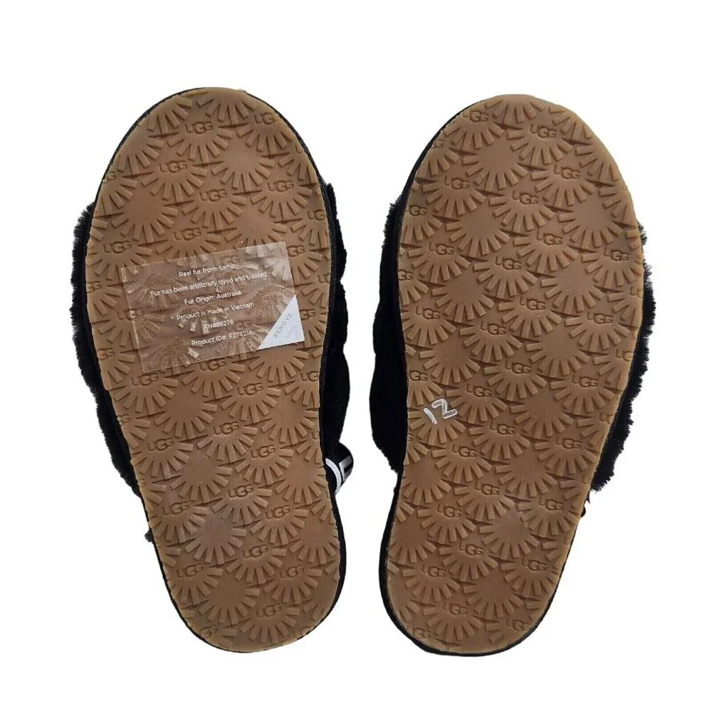 UGG Slippers Fluff Yeah Toddler Size 10  Fuzzy Black House Shoes 188